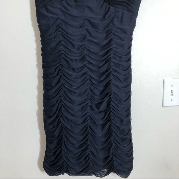 Xscape Navy Blue Ruched Bejeweled Sequin Bodycon Mini Dress 16 - Picture 8 of 9
